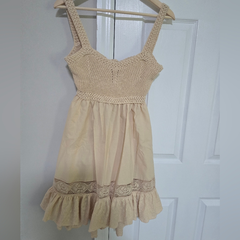 Zara Beige High Low Dress with Lace Detail - Picture 6 of 9